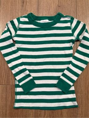 Hanna Andersson 110 Kids Long-Sleeve Green & White Striped pajama Shirt, 5T